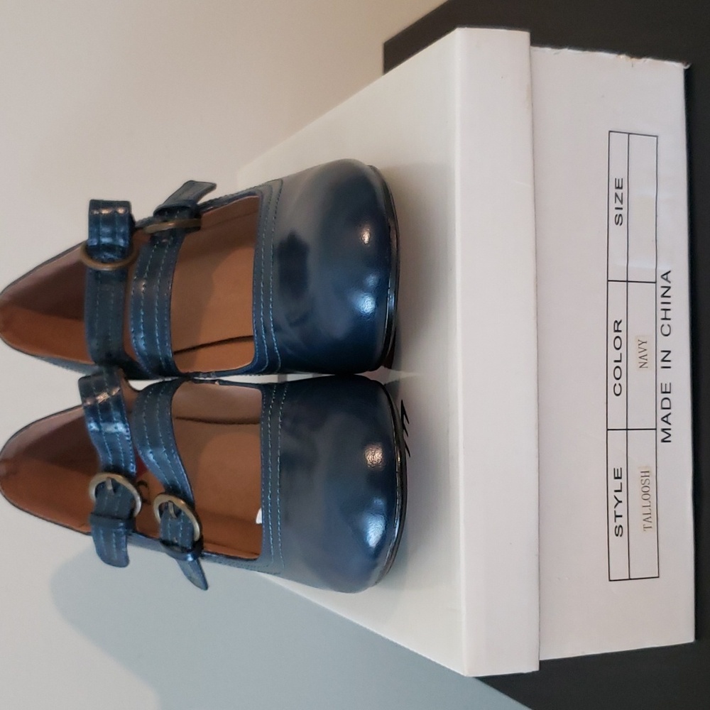 B❤stlye Women blue, double strap, baby doll shoe.